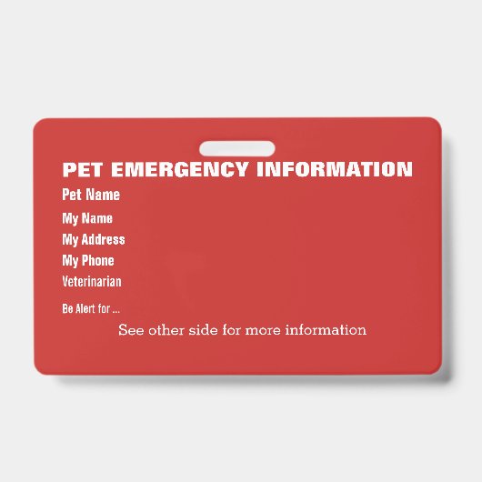 Pet Emergency Information Card v5 Ausweis (Vorderseite)