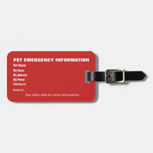 Pet Emergency Information Card v6 Gepäckanhänger (Vorderseite horizontal)