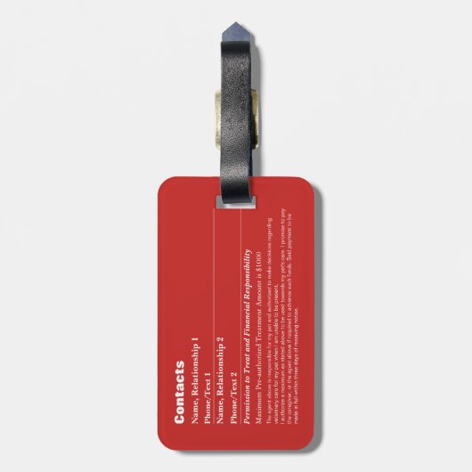 Pet Emergency Information Card v6 Gepäckanhänger (Rückseite vertikal)