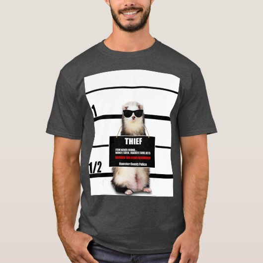Pet Ferret Funny Ferret Dieb Mugshot Geschenk T-Shirt (Vorderseite)