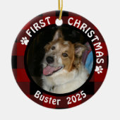 Pet FIRST CHRISTMAS 2-seitig 2-Foto Buffalo Karo Keramikornament (Vorne)