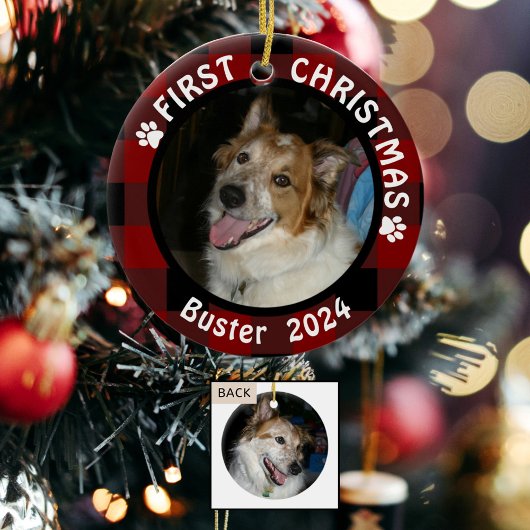 Pet FIRST CHRISTMAS 2-seitig 2-Foto Buffalo Karo Keramikornament