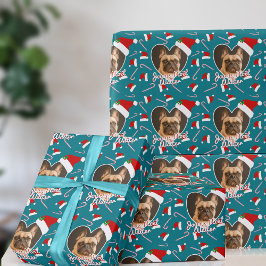Pet Foto Aquamarin Herz Weihnachtswrapping Papier Geschenkpapier