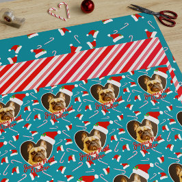 Pet Foto Aquamarine Weihnachtswrapping Papier Blät