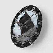 Pet Foto Black Cat Name Paw Print Wall Clock Runde Wanduhr (Winkel)