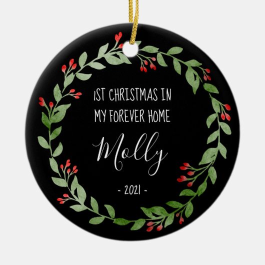 Pet Foto Erste Weihnachten in New Zuhause Schwarz- Keramik Ornament (Vorne)