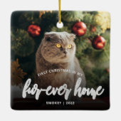 Pet Foto Erste Weihnachtsfeier Forever Zuhause Sil Keramikornament (Rückseite)