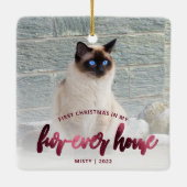 Pet Foto First Christmas Forever Zuhause Burgundy Keramikornament (Rückseite)