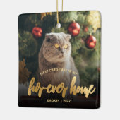 Pet Foto First Christmas Forever Zuhause Gold Scri Keramikornament (Links)