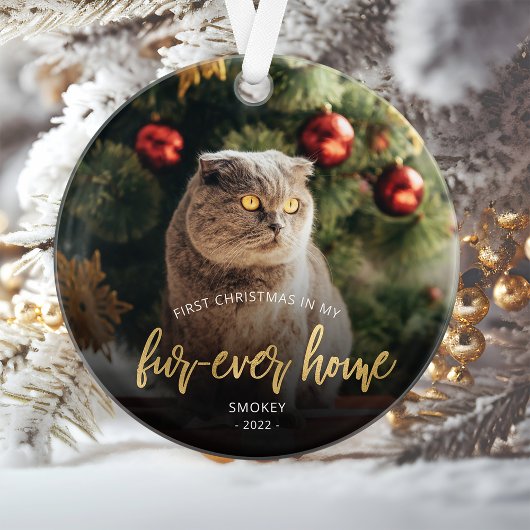 Pet Foto First Christmas Forever Zuhause Gold Scri Ornament
