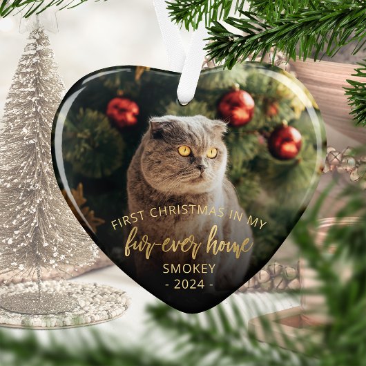 Pet Foto First Christmas Forever Zuhause Gold Scri Ornament