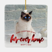 Pet Foto First Christmas Forever Zuhause Red Keramikornament (Rückseite)