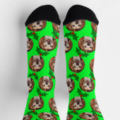 Pet Foto Green Holly Niedliche Weihnachten Socken (Oben)