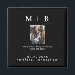 Pet Foto Monogram Black Save the Date Hochzeit Magnet<br><div class="desc">Einfach und leicht schwarz mit Schwarz Monogramm Save the Date. Hochzeit. Vor- und Nachnamen. Paar mit Foto für Haustiere. Haustiere im Einladung enthalten. Magnet.</div>