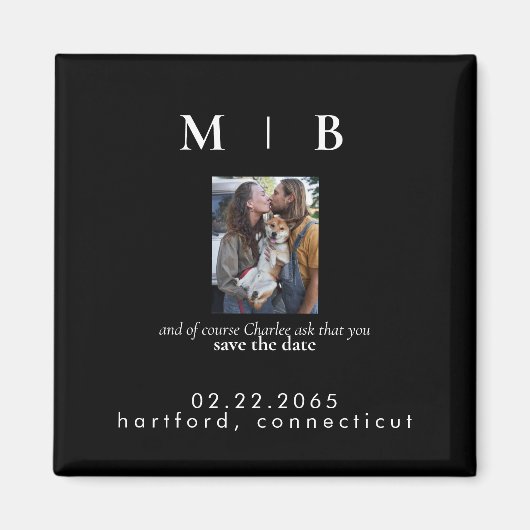 Pet Foto Monogram Black Save the Date Hochzeit Magnet (Vorne)