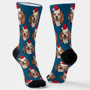 Pet Foto Muster Blau Rote Weihnachtsmannmützen Wei Socken