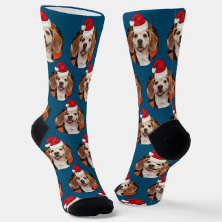 Pet Foto Muster Blau Rote Weihnachtsmannmützen Wei Socken