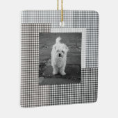 Pet FOTO NAME JAAR Klassischer neutraler Gingham-S Keramikornament (Rechts)