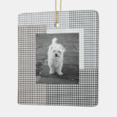 Pet FOTO NAME JAAR Klassischer neutraler Gingham-S Keramikornament (Links)