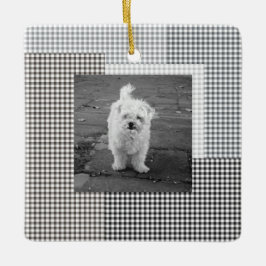 Pet FOTO NAME JAAR Klassischer neutraler Gingham-S Keramikornament