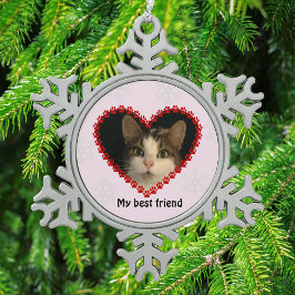 Pet-Foto-Name-Pongprints in Rosa Schneeflocken Zinn-Ornament