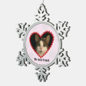 Pet-Foto-Name-Pongprints in Rosa Schneeflocken Zinn-Ornament (Rechts)