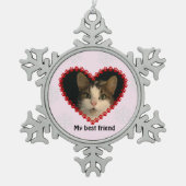 Pet-Foto-Name-Pongprints in Rosa Schneeflocken Zinn-Ornament (Vorderseite)