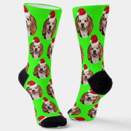 Pet Foto Neon Green Weihnachtsmannmützen über Kopf Socken