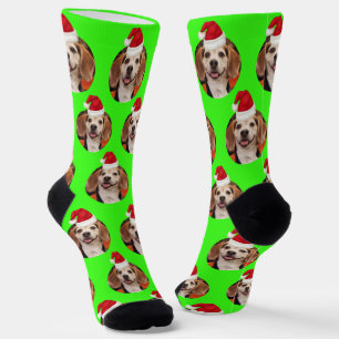 Pet Foto Neon Green Weihnachtsmannmützen über Kopf Socken