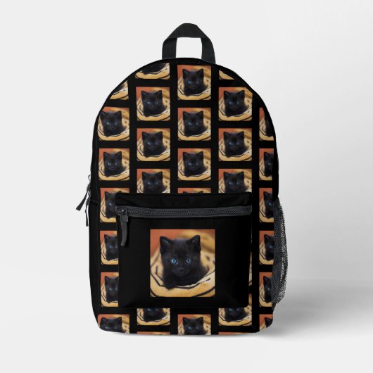 Pet Foto Pattern Black Backpack Bedruckter Rucksack (Vorderseite)