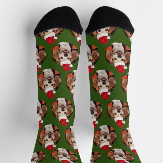 Pet Foto Pattern Forest Grün Weihnachten Socken (Oben)