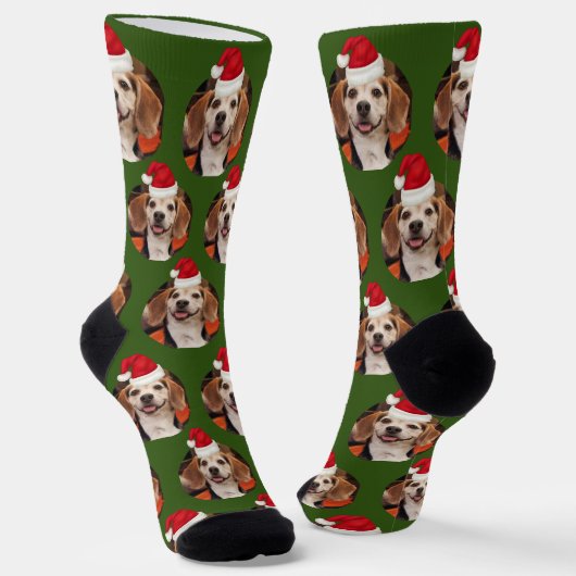 Pet Foto Pattern Forest Grün Weihnachten Socken (Gewinkelt)