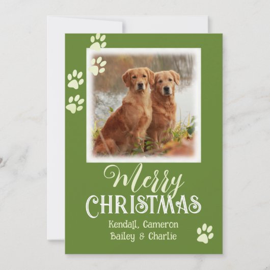 Pet Foto Paw Prints Frohe Weihnachtskarten Einladung (Vorderseite)