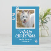 Pet Foto Paw Prints Frohe Weihnachtskarten Einladung (Stehend Vorderseite)