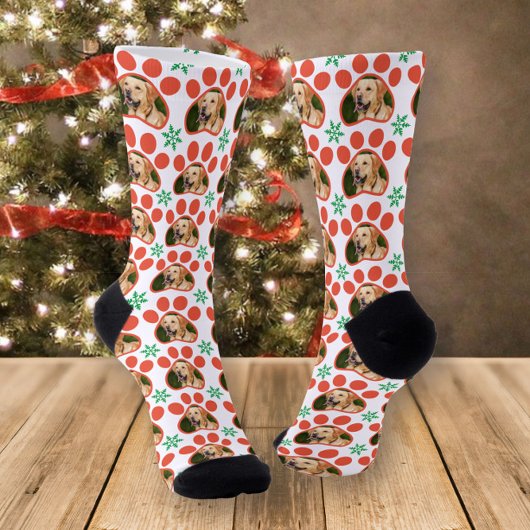 Pet Foto Pawprint & Snowflakes Weihnachten Socken