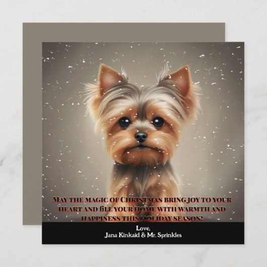 Pet Foto Yorkie Dog Spaß Einfache Weihnachtskarte Einladung (Vorne/Hinten)