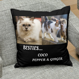 Pet Friends Foto Collage & Names Cat Mama Besties Kissen