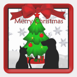 Pet Friends Weihnachtsaufkleber Quadratischer Aufkleber