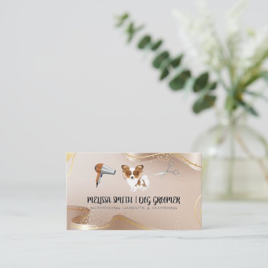 Pet Groomer | Niedliche Doggie | Haarwerkzeug Visitenkarte (Stehend Vorderseite)
