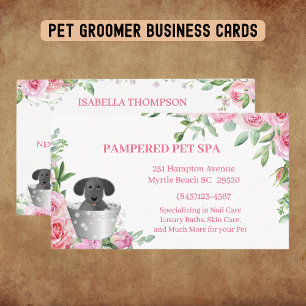 Pet Groomer Pink Blumenkarte Business Card Visitenkarte