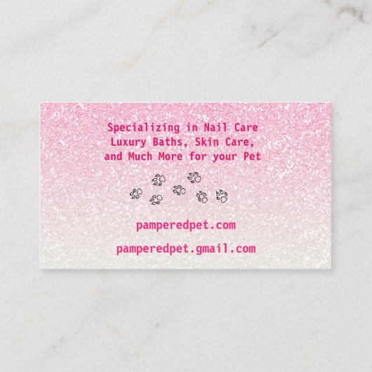 Pet Groomer Pink Glitzer Business Card Visitenkarte (Rückseite)