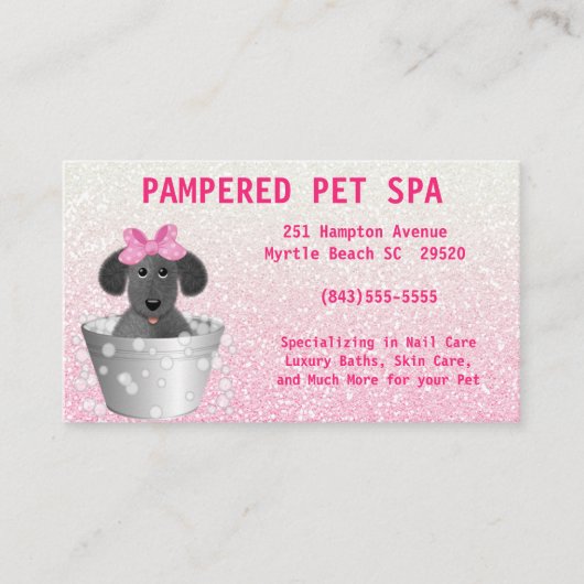 Pet Groomer Pink Glitzer Business Card Visitenkarte (Vorderseite)