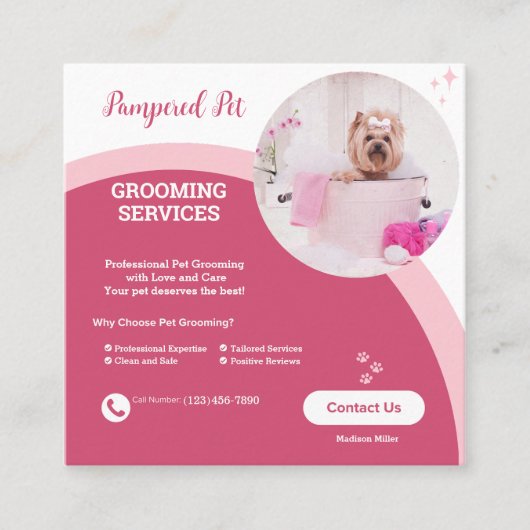 Pet Groomer Pink Moderne Visitenkarte (Vorderseite)