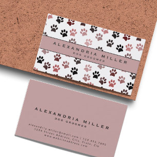 Pet Groomer Pink Paw Prints Business Card Visitenkarte