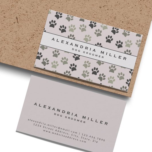 Pet Groomer | Rosa Paw Prints mit blassrosa Blüten Visitenkarte