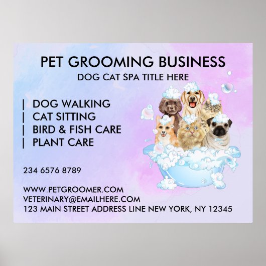 Pet Groomer sitzend Dog Katzenbad Poster (Vorne)