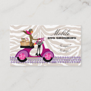 Pet Grooming Business Card Zebra Scooter Brown Visitenkarte