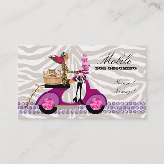 Pet Grooming Business Card Zebra Scooter Cupcakes Visitenkarte (Vorderseite)