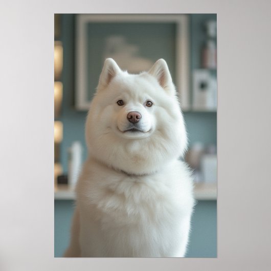 Pet Grooming Salon Boutique White Husky Portrait Poster (Vorne)