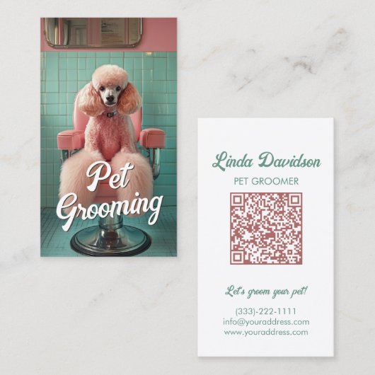 Pet Grooming Salon Care Boutique Poodle Portrait Visitenkarte (Vorne/Hinten)